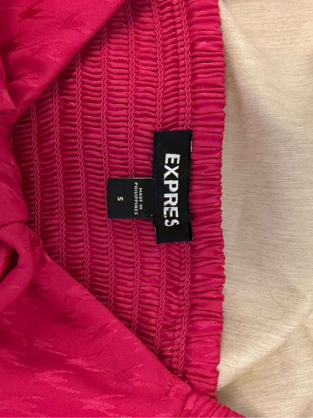 Express Hot Pink Puff Sleeve Tie-Front Bodysuit - Picture 3 of 3